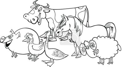 Illustration for Group of cartoon farm animals for coloring - Royalty Free Image