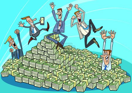Ilustración de Felices hombres de negocios y montones de dinero - Imagen libre de derechos