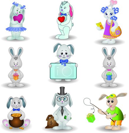 Téléchargez les illustrations : Ensemble de lapins jouets, illustration vectorielle - en licence libre de droit