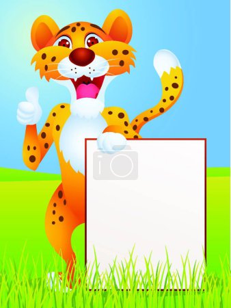 Ilustración de Cheetah dibujos animados con signo en blanco - Imagen libre de derechos