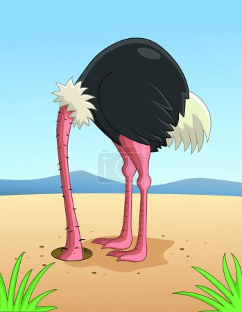 Illustration for Ostrich hiding head in sand - Royalty Free Image