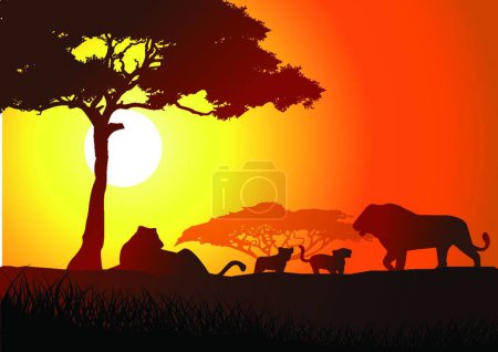 Illustration for Silhouette of lion family vector illustration - Royalty Free Image