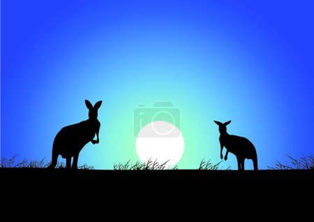 Téléchargez les illustrations : Kangourou sur le fond du coucher du soleil, illustration vectorielle - en licence libre de droit