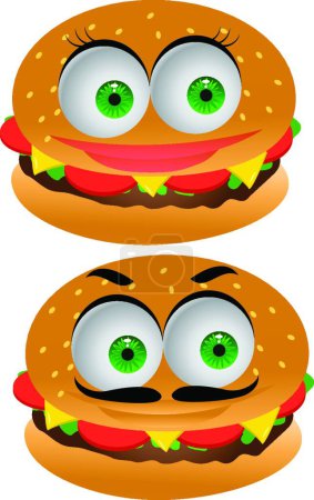 Téléchargez les illustrations : Illustration vectorielle de personnage de dessin animé Burger - en licence libre de droit