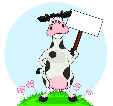 Illustration for Cow cartoon with blank sign - Royalty Free Image