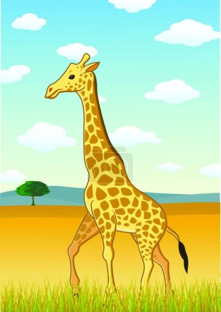 Illustration for Giraffe against savannah landscape - Royalty Free Image