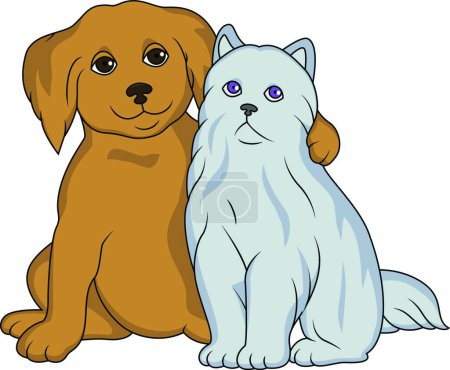 Illustration for Puppy with cat, graphic vector illustration - Royalty Free Image