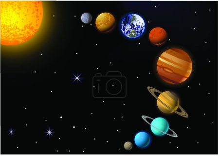Téléchargez les illustrations : Illustration vectorielle moderne du système solaire - en licence libre de droit