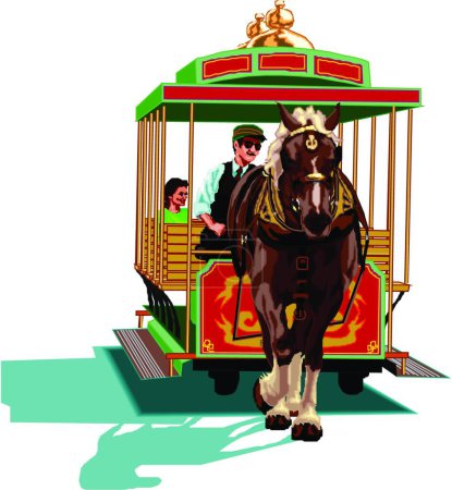 Téléchargez les illustrations : Transport en ville. Style tram vintage - en licence libre de droit