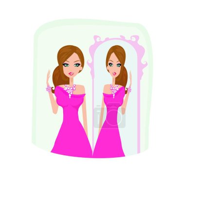 Illustration for Girl and jewellerys modern vector illustration - Royalty Free Image