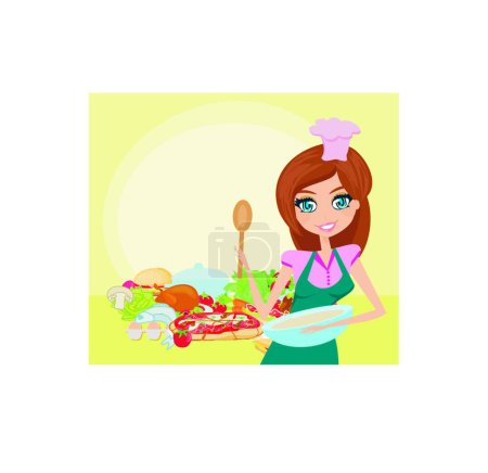 Illustration for Beautiful lady cooking vector illustration - Royalty Free Image