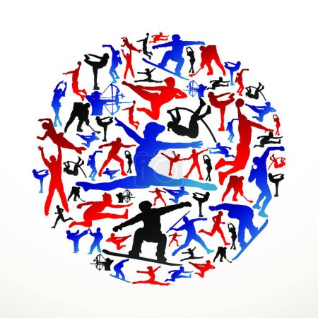 Téléchargez les illustrations : Silhouettes sportives en cercle illustration vectorielle - en licence libre de droit