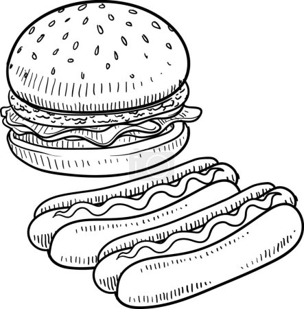 Illustration for "Hamburger and hot dog vector sketch" - Royalty Free Image