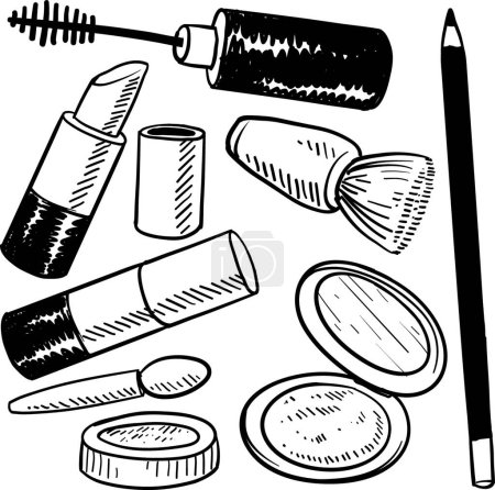 Téléchargez les illustrations : "Cosmetics objects vector sketch" - en licence libre de droit