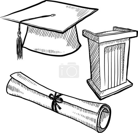 Illustration for Graduation items sketch, vector illustration - Royalty Free Image