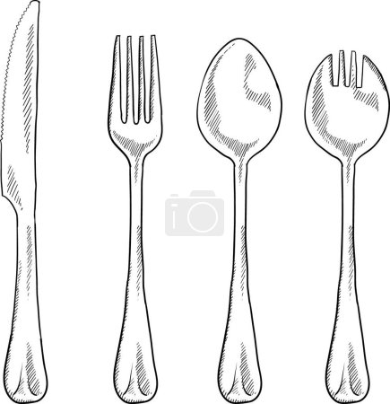 Illustration for Eating utensils sketch, vector illustration - Royalty Free Image