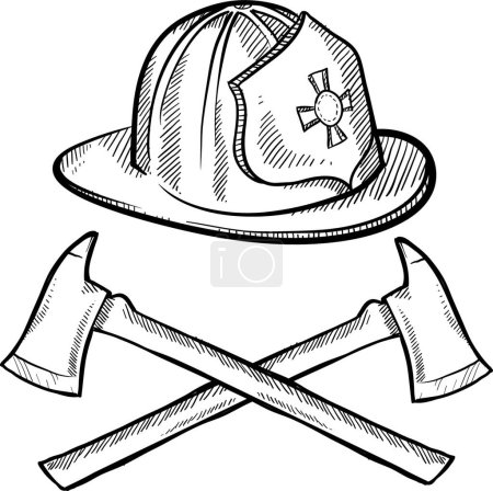 Téléchargez les illustrations : Esquisse d'équipement de pompier, illustration vectorielle - en licence libre de droit