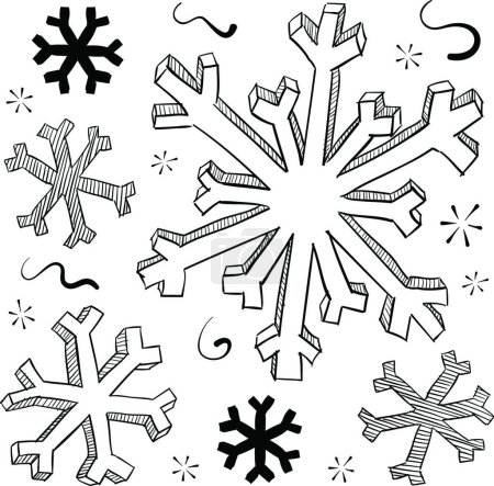 Téléchargez les illustrations : Esquisse de flocon de neige d'hiver, illustration vectorielle - en licence libre de droit