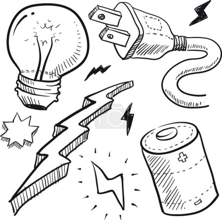 Ilustración de Bosquejo de objetos de electricidad, ilustración vectorial - Imagen libre de derechos