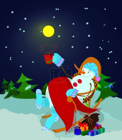 Illustration for Snowman with cup vector illustration - Royalty Free Image