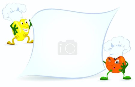 Ilustración de Limón y naranja están sosteniendo tablero de promoción - Imagen libre de derechos