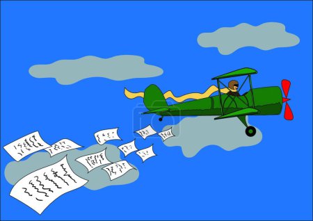 Illustration for Aircraft dropped leaflets, graphic vector illustration - Royalty Free Image