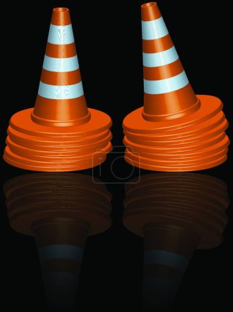 Téléchargez les illustrations : Piles de cônes de trafic, illustration vectorielle colorée - en licence libre de droit