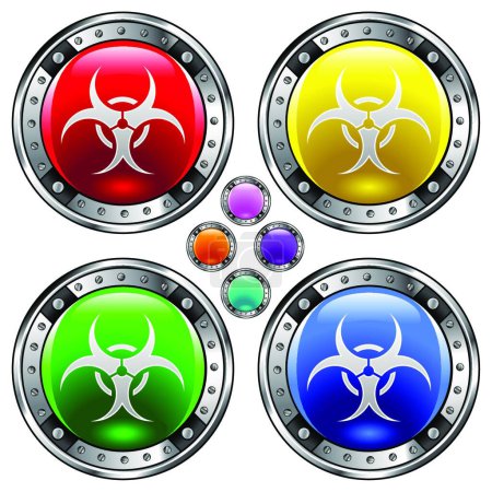 Téléchargez les illustrations : Illustration vectorielle de boutons colorés Biohazard - en licence libre de droit