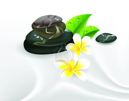 Illustration for Illustration spa stones and frangipani on silk - Royalty Free Image
