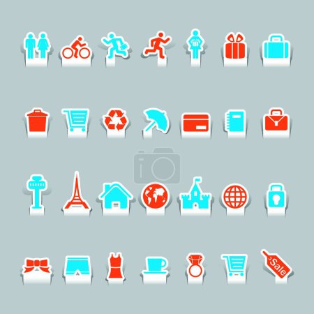 Ilustración de Iconos de vacaciones de corte de papel e icono de viaje - Imagen libre de derechos