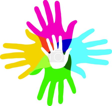 Téléchargez les illustrations : Mains de diversité multicolore, illustration vectorielle graphique - en licence libre de droit