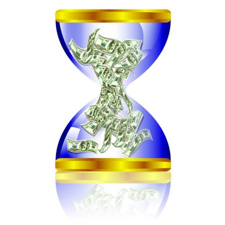 Illustration for Dollar bills stuffed in hourglass - Royalty Free Image
