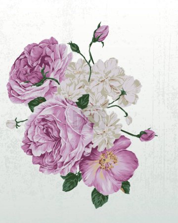 Ilustración de "Ilustración de Rosas antiguas Vintage fondo de papel grunge con rosas" - Imagen libre de derechos