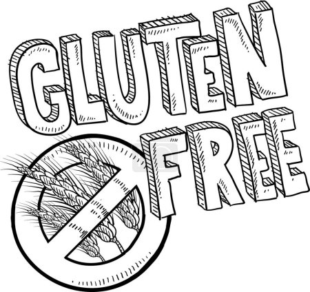 Téléchargez les illustrations : Croquis de l'étiquette des aliments sans gluten - en licence libre de droit