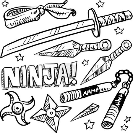 Illustration for Ninja weapons sketch, vector illustration - Royalty Free Image