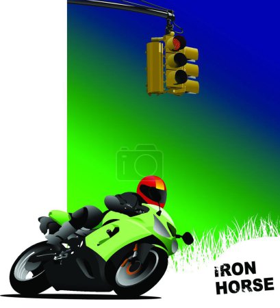 Ilustración de Natural  background with motorcycle image. Iron horse. Vector - Imagen libre de derechos