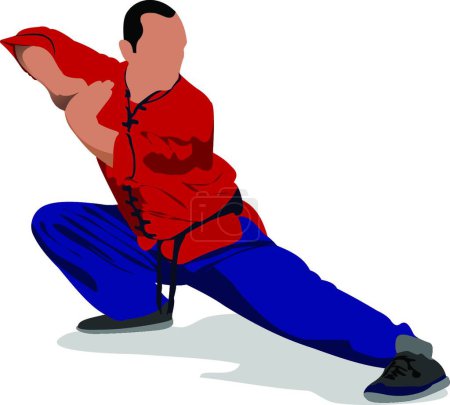 Illustration for Wushu. KungFu.The sportsman in a position. Oriental combat sport - Royalty Free Image