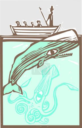 Téléchargez les illustrations : Baleine avec calmar, illustration vectorielle graphique - en licence libre de droit