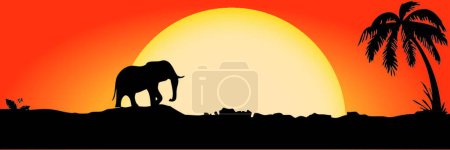 Téléchargez les photos : Animaux africains en savane, illustration colorée - en image libre de droit