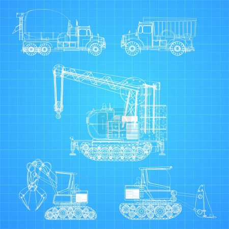 Téléchargez les illustrations : Illustration du plan des véhicules de construction - en licence libre de droit