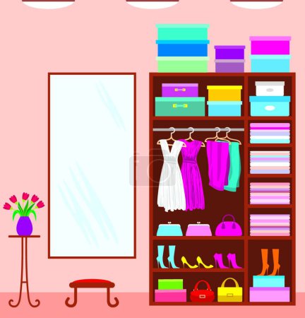 Illustration for Wardrobe room with furniture, colorful illustration - Royalty Free Image