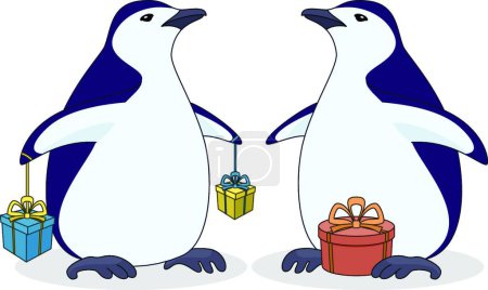 Illustration for Antarctic penguins with gift boxes - Royalty Free Image