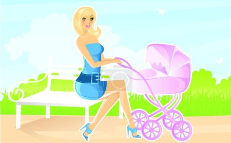 Illustration for Illustration of the Woman with pram - Royalty Free Image