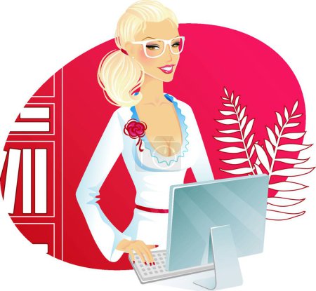 Téléchargez les illustrations : Femme d'affaires avec illustration vectorielle d'ordinateur - en licence libre de droit