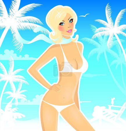 Téléchargez les illustrations : Femme d'été en maillot de bain illustration vectorielle - en licence libre de droit