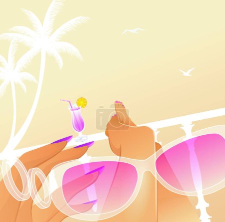 Illustration for Woman on summer vacation vector illustration - Royalty Free Image