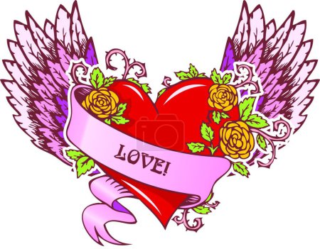 Téléchargez les illustrations : "Coeur vintage avec ailes
" - en licence libre de droit