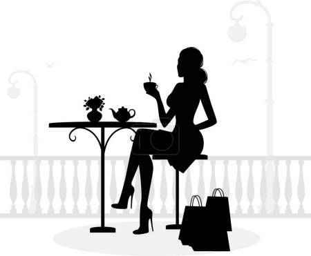 Ilustración de Silueta de mujer hermosa en la cafetería, ilustración vectorial diseño simple - Imagen libre de derechos