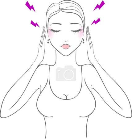 Ilustración de Mujer con dolor de cabeza, ilustración vectorial diseño simple - Imagen libre de derechos