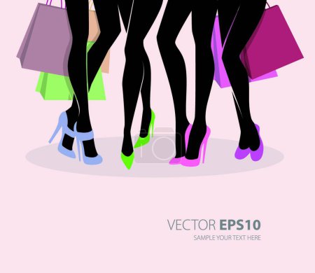Téléchargez les illustrations : Shopping filles, illustration vectorielle design simple - en licence libre de droit